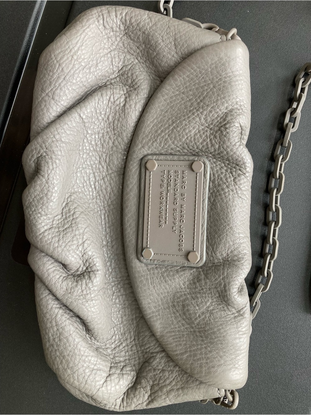 Marc by Marc Jacobs Pebbled Leather Gray Clutch with Chain Strap
